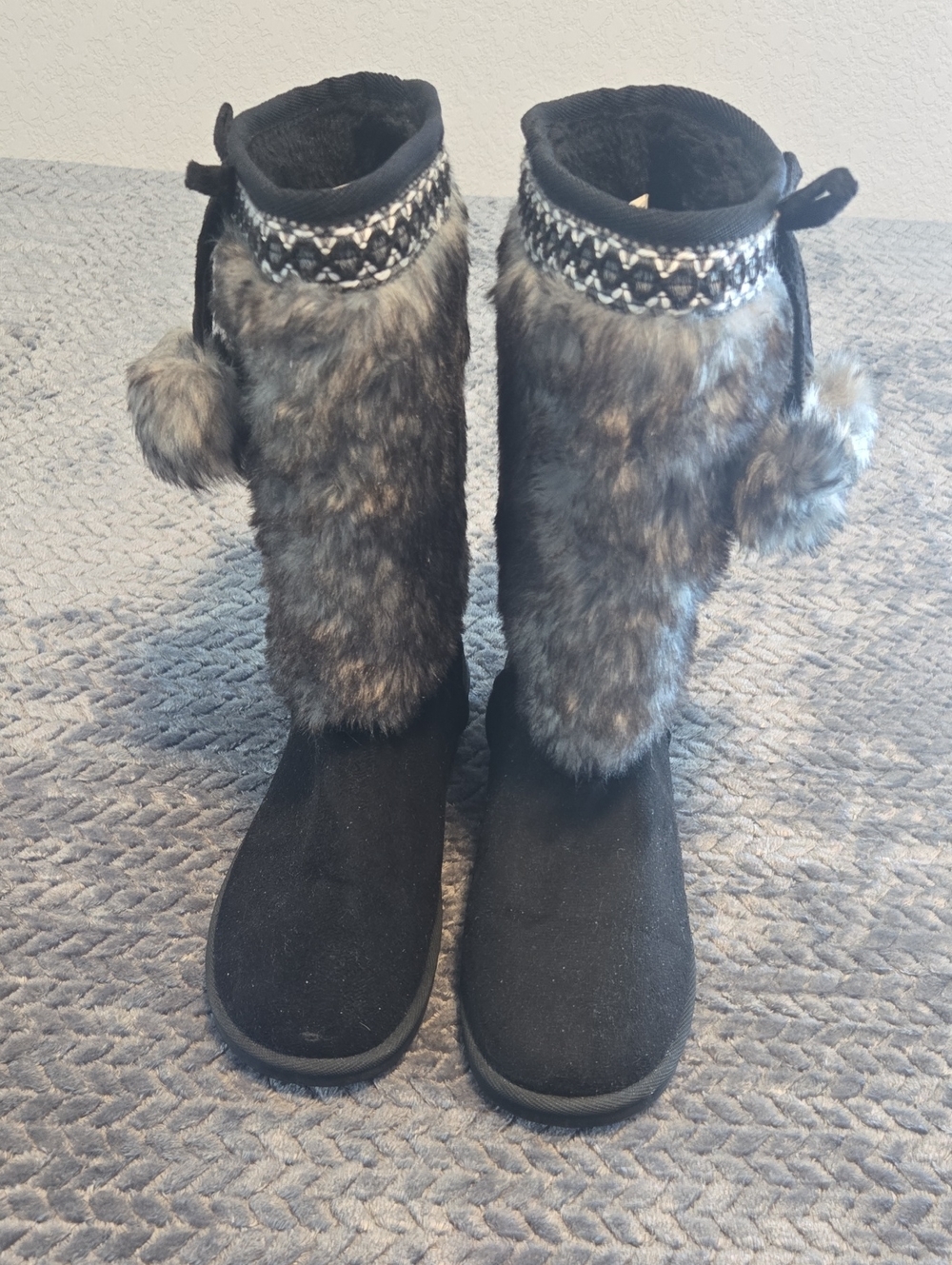 Kids Faux Fur Winter Boots - Black